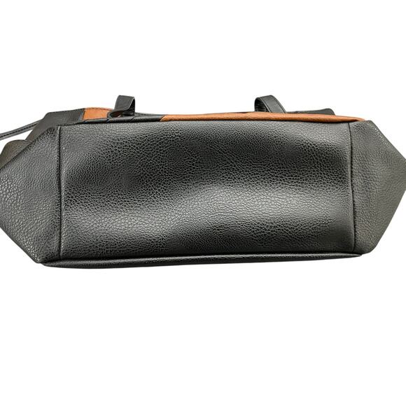 Relic Black Tan Pebbled Patchwork Faux Leather Boho Western Tote Purse - Picture 4 of 15